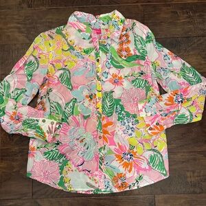 Lilly Pulitzer Pink floral long sleeve shirt women’s large